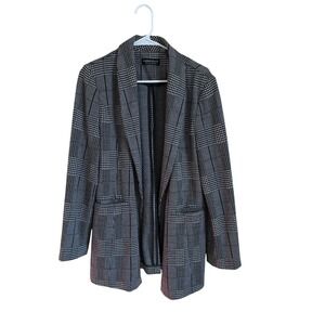 Bagatelle Collection Womens Black White Glen Plaid Open Front Blazer‎ Jacket L